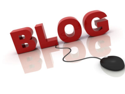 Clipart image of word "BLOG" with a computer mouse connected to it.